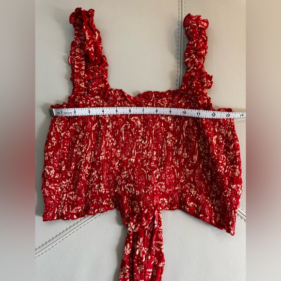 Revolve - Smocked Crop Wrap Top in Red - Picture 9 of 9